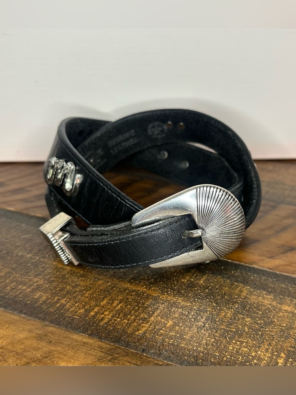 Vintage Silver Creek Collection Black Southwestern Leather Belt